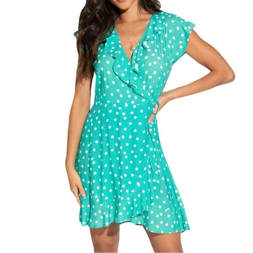 Pour Moi NWT Polka Dot Frill Flounced Ruffle Trim Textured Wrap Beach Dress 12